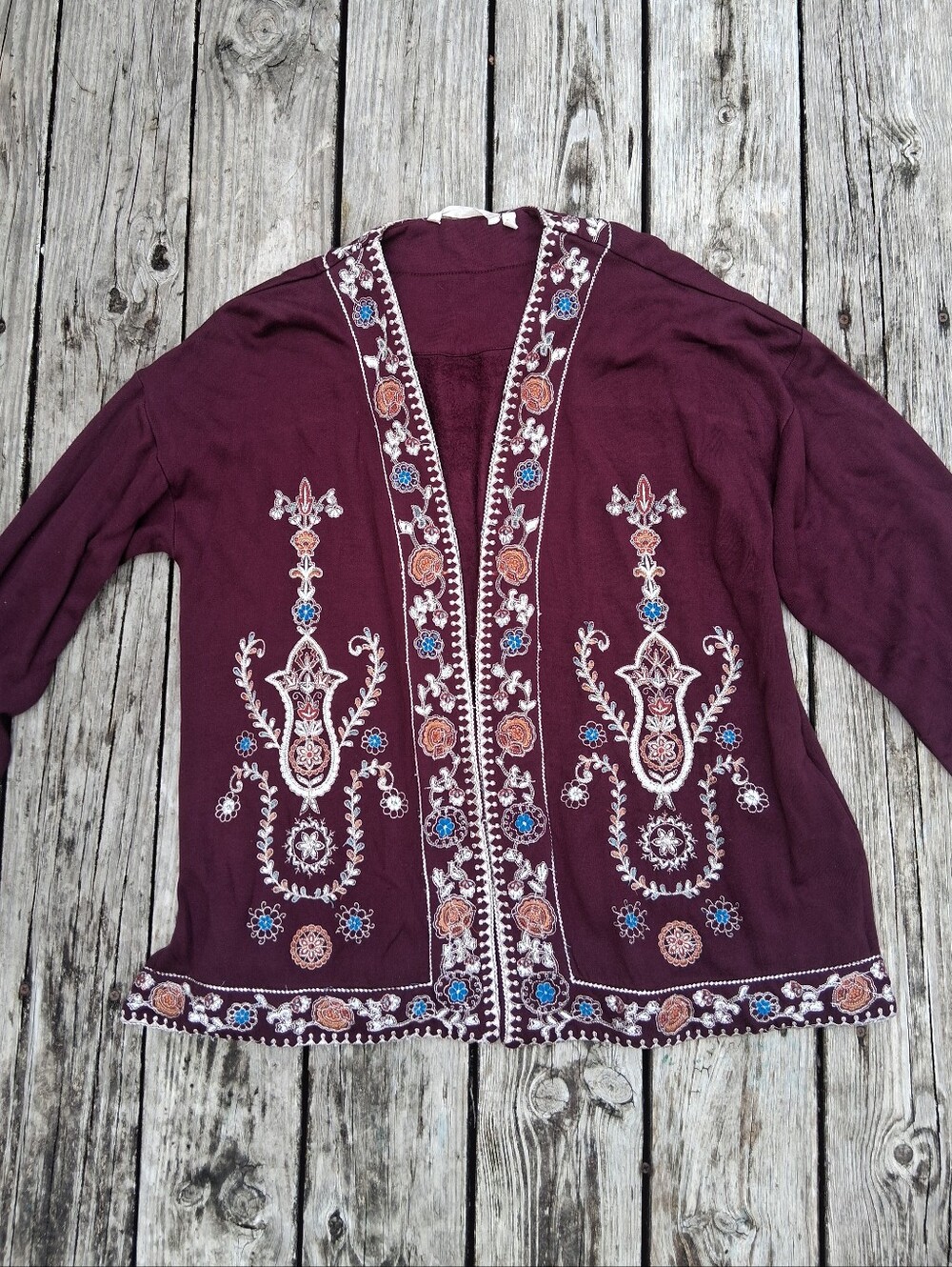 Soft Surroundings Embroidered Open Front Cardigan Jacket XL Boho Floral Viscose